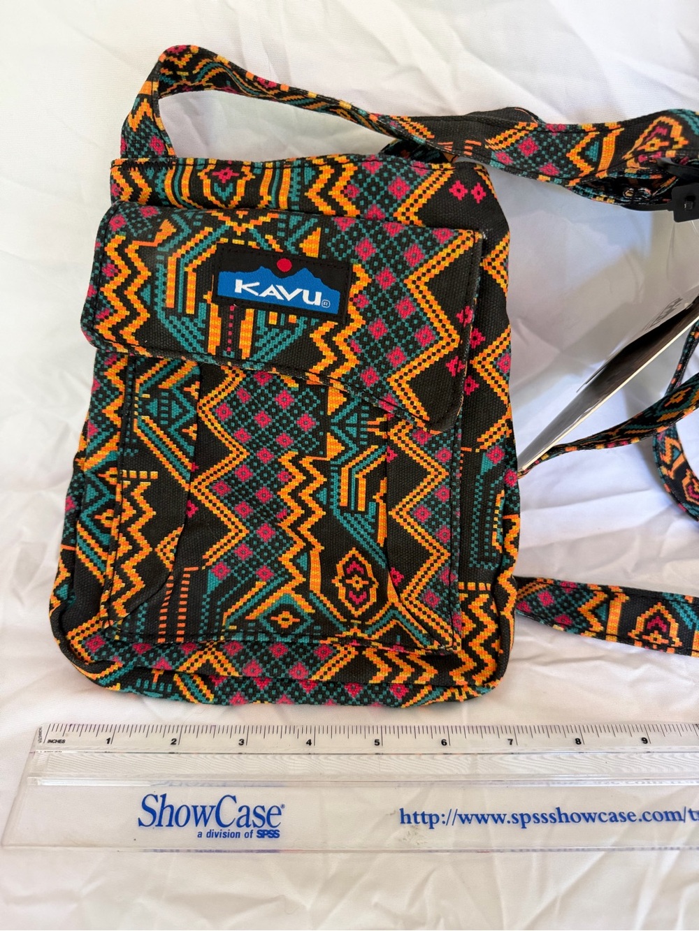 Kavu Multicolor Geometric Crossbody Bag - Black, Yellow, Teal, Pink - NEW